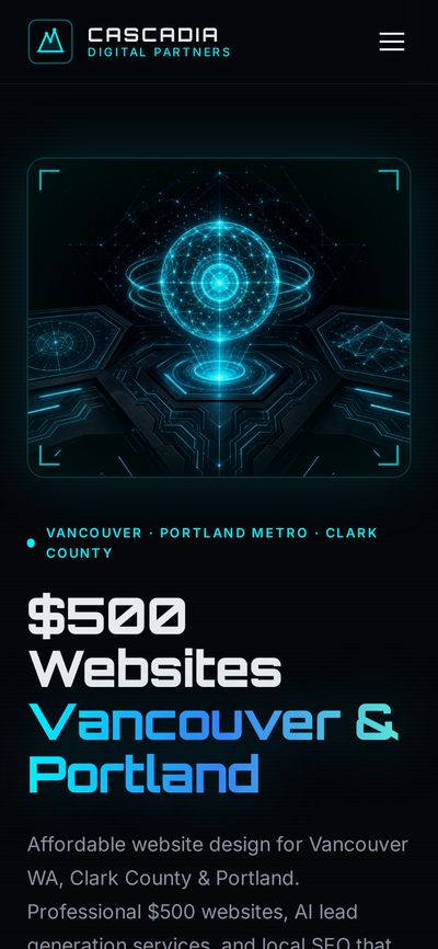 The Cascadia Digital Partners website on a phone