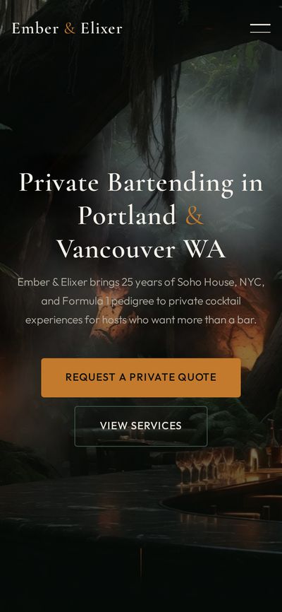 The Ember & Elixer website on a phone