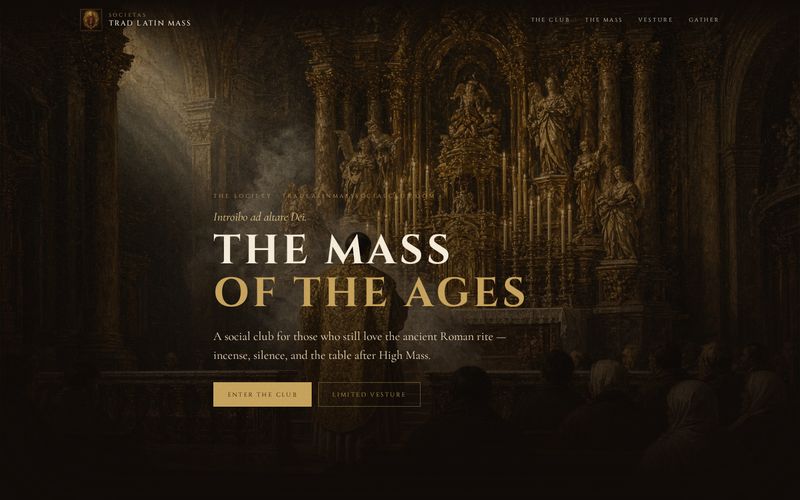 The Trad Latin Mass Social Club website on a desktop screen