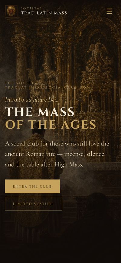 The Trad Latin Mass Social Club website on a phone