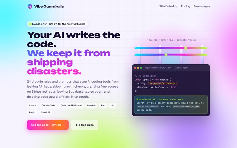 The Vibe Guardrails website on a desktop screen