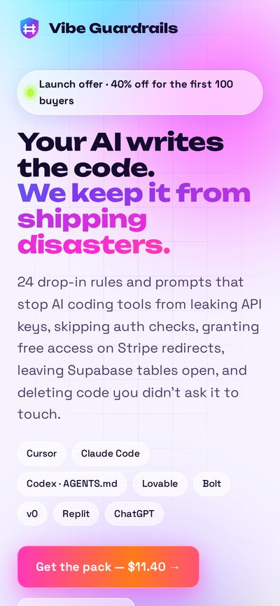 The Vibe Guardrails website on a phone